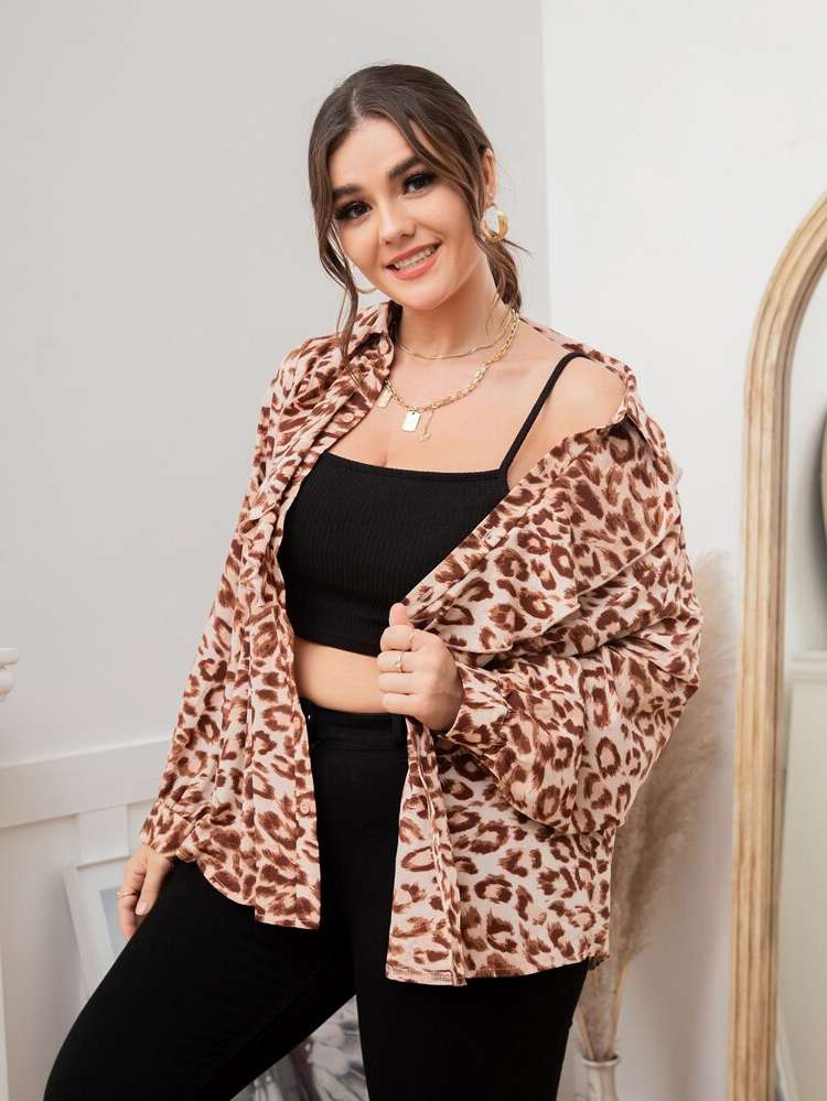  Multicolor Elegant Leopard Plus Size Blouses 2822