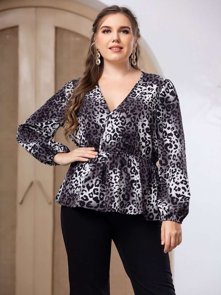  V neck Long Sleeve Regular Plus Size Blouses 4778