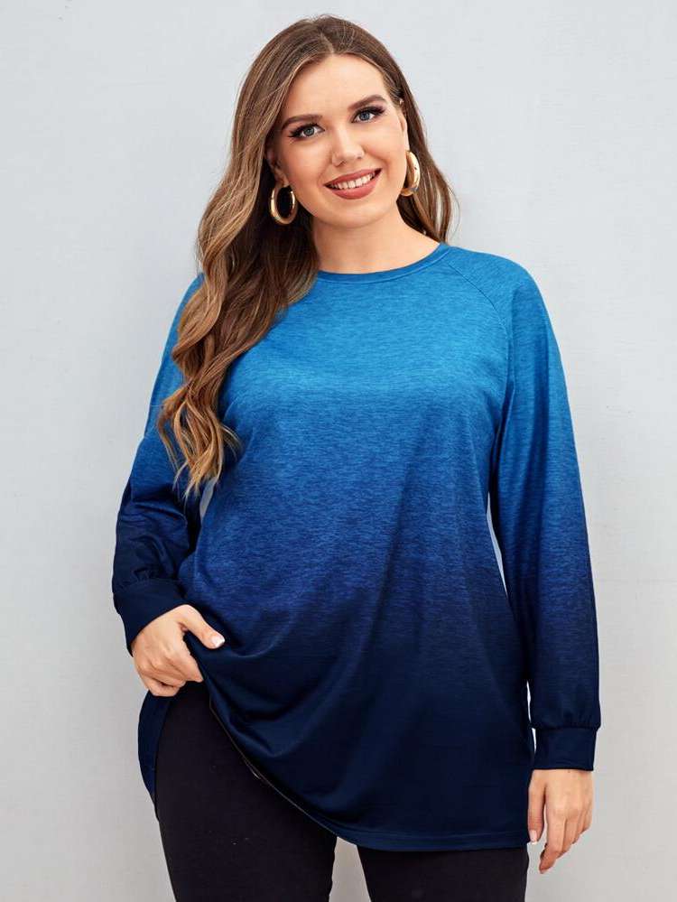 Regular Fit Long Long Sleeve Plus Size T-shirts 136