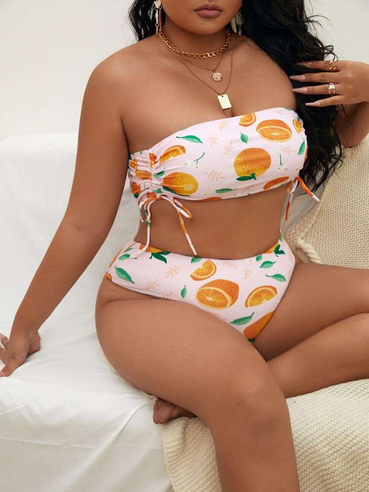 Bandeau Fruit&Vegetable Drawstring Plus Size Swimwear 6516