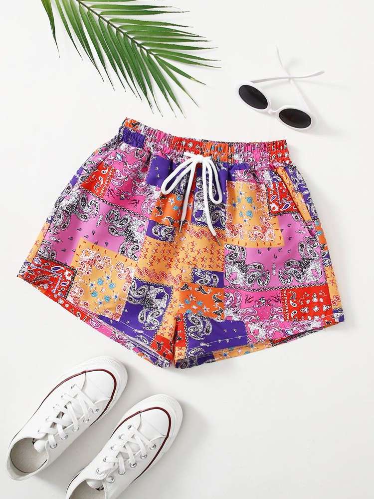 Loose Boho Multicolor Plus Size Shorts 8358