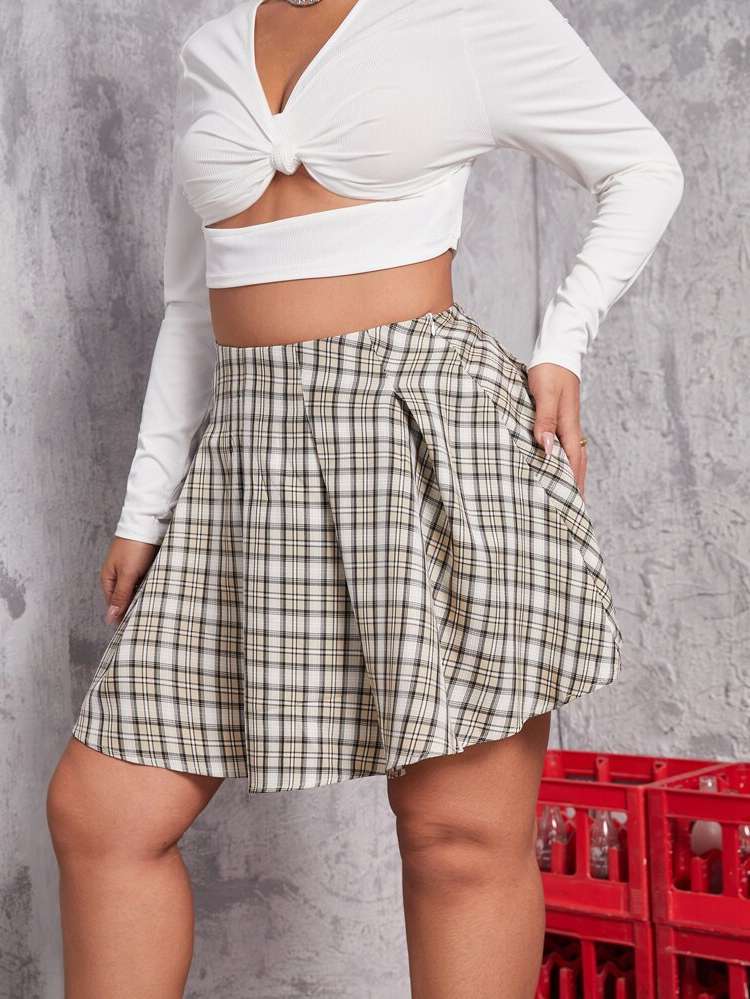 Short Pleated Preppy Plus Size Skirts 7722