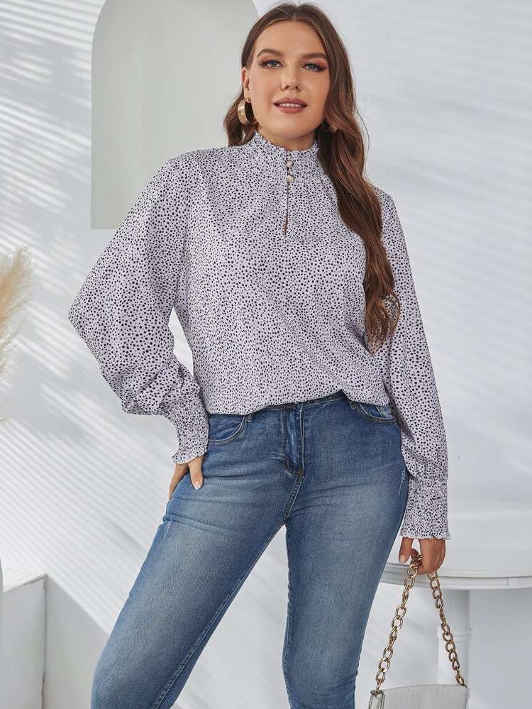  Long Sleeve Regular All Over Print Plus Size Tops 7368