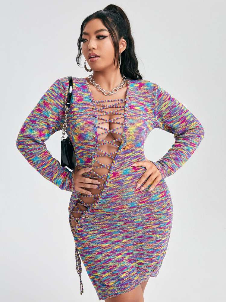 Multicolor Short Sexy Plus Size Knitwear 9377