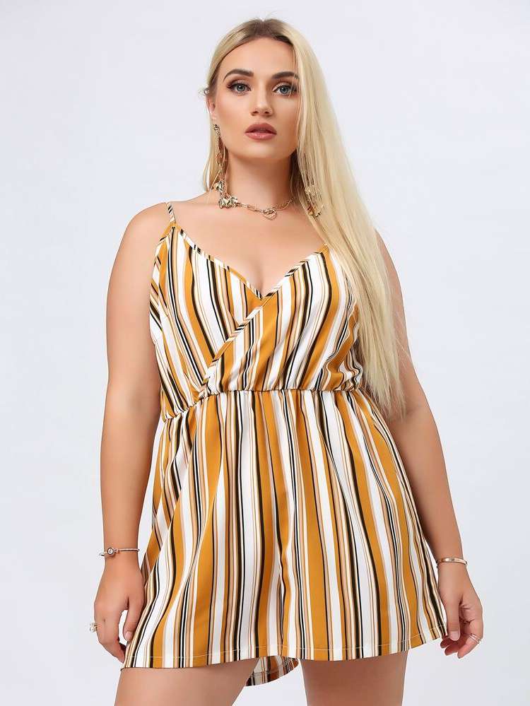 Sleeveless Short Striped Plus Size Jumpsuits  Bodysuits 3445