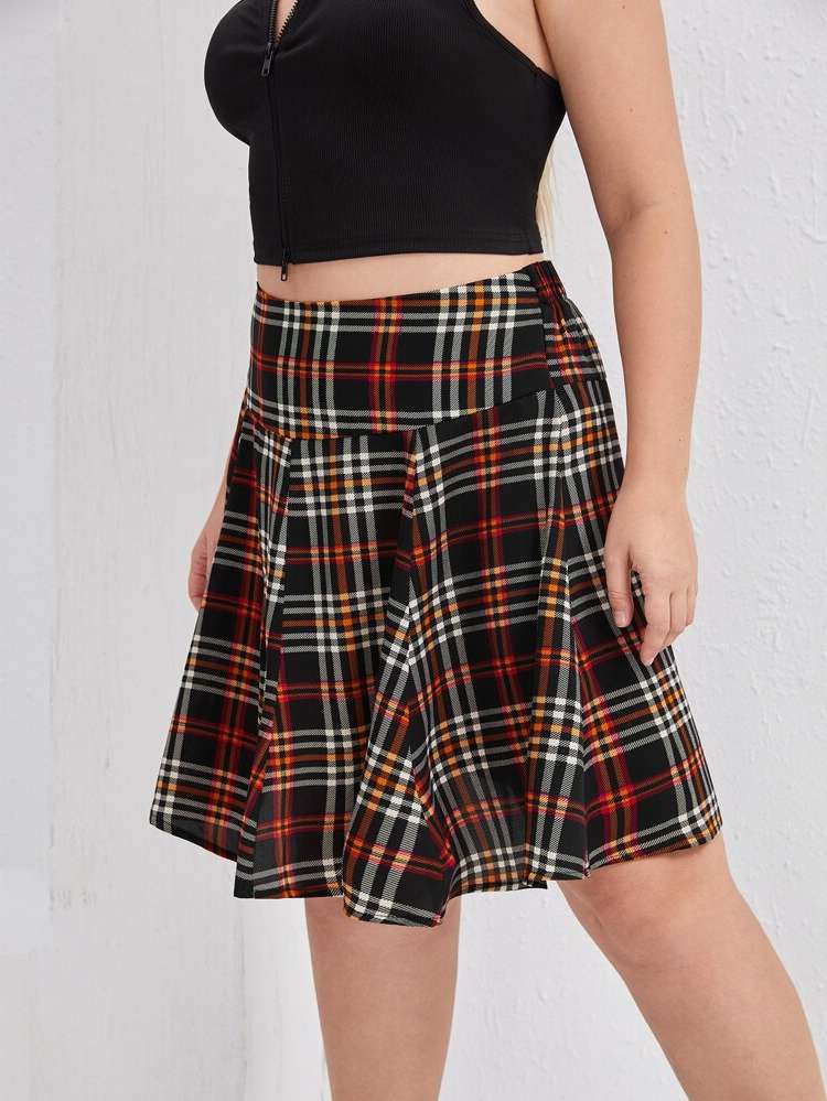 Preppy Tartan Multicolor Plus Size Skirts 215