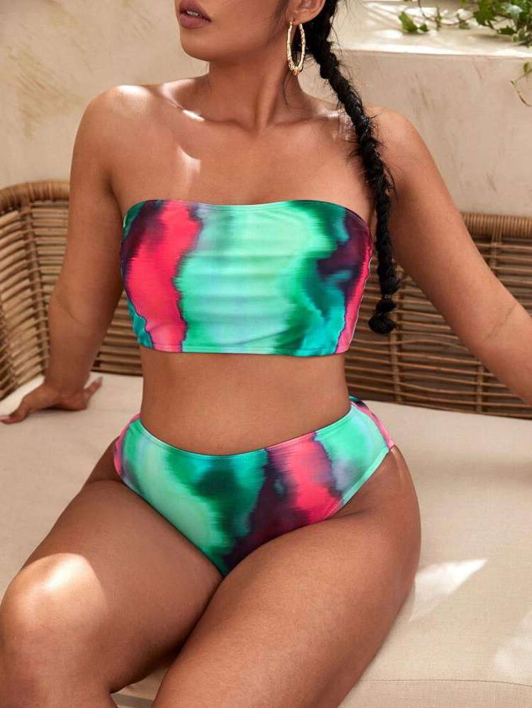  All Over Print Multicolor Plus Size Swimwear 4018