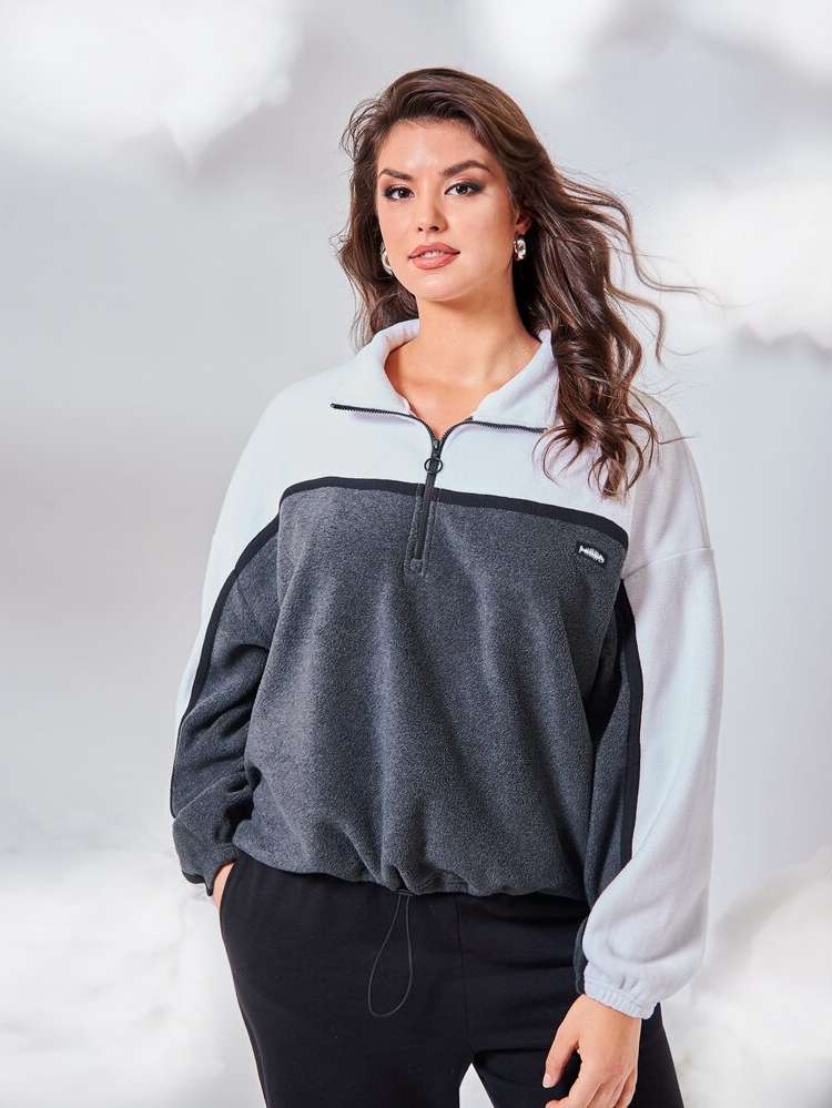 Sporty Multicolor Zipper Plus Size Sweatshirts 970