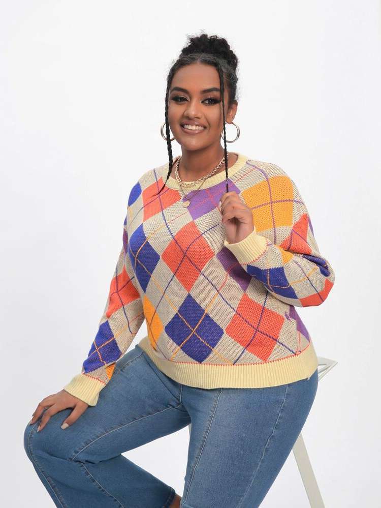  Regular Geometric Plus Size Knitwear 22