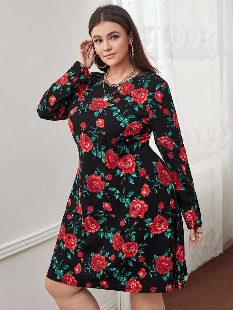 Elegant Multicolor Floral Plus Size Dresses 263