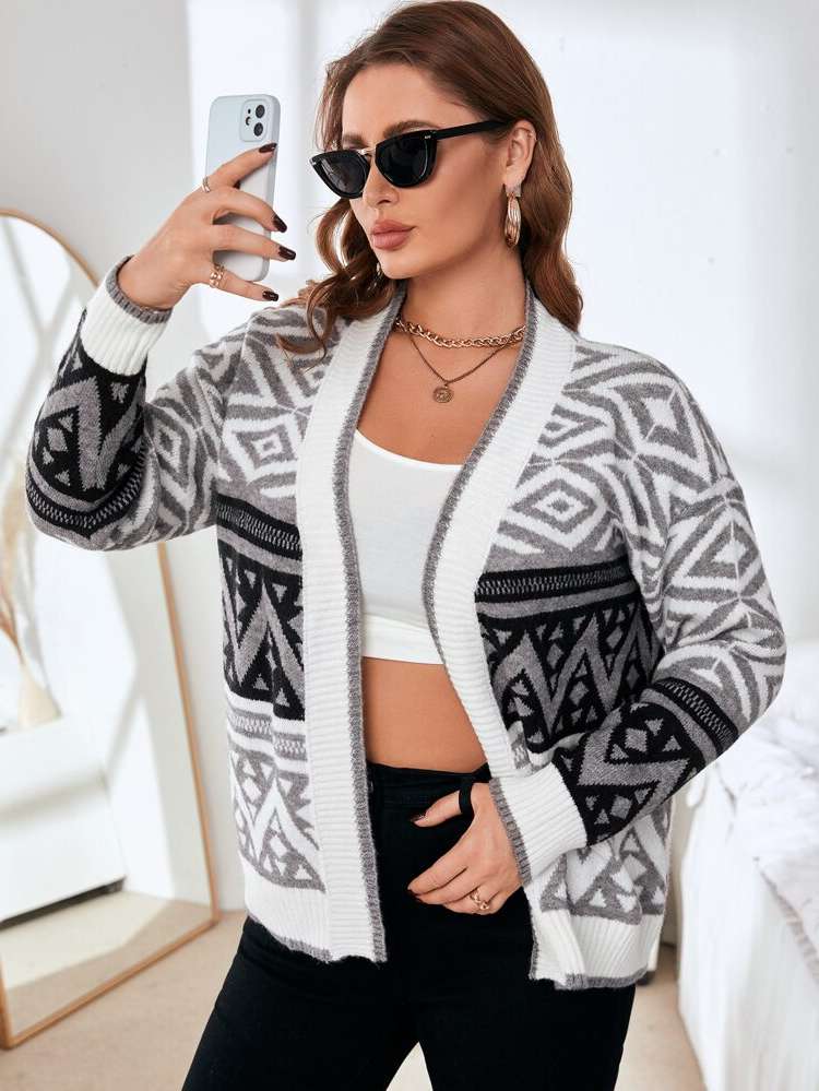  Long Sleeve Regular Fit Multicolor Plus Size Knitwear 8127