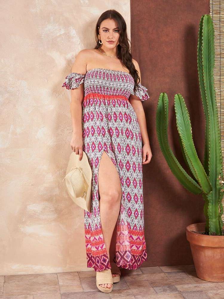 Short Sleeve Regular Fit Maxi Boho Plus Size Dresses 9395