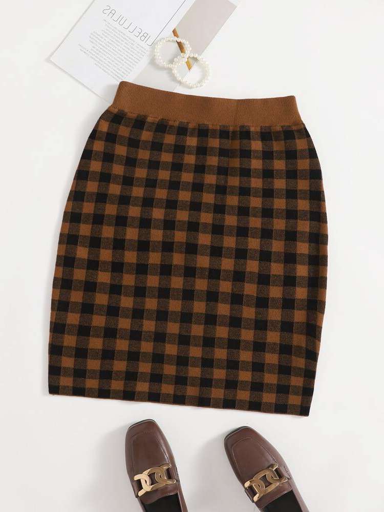  Short Plaid Plus Size Sweater Skirts 6060