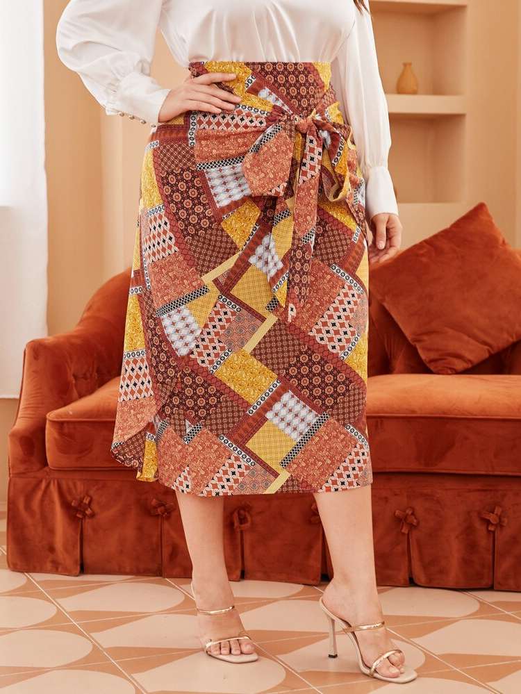  Wrap Patchwork Boho Plus Size Skirts 9709