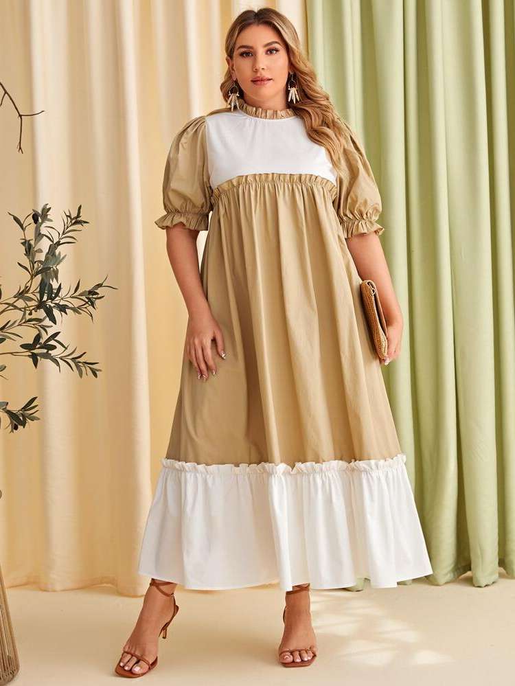  Stand Collar Long Regular Fit Plus Size Dresses 38