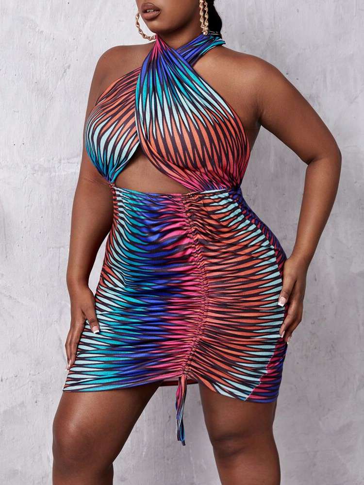 Multicolor Short Halter Backless Plus Size Dresses 71