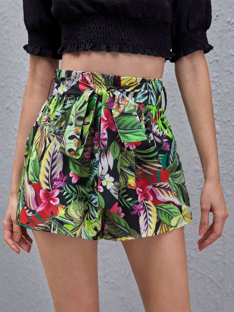 Belted Loose Tropical Women Clothing 997