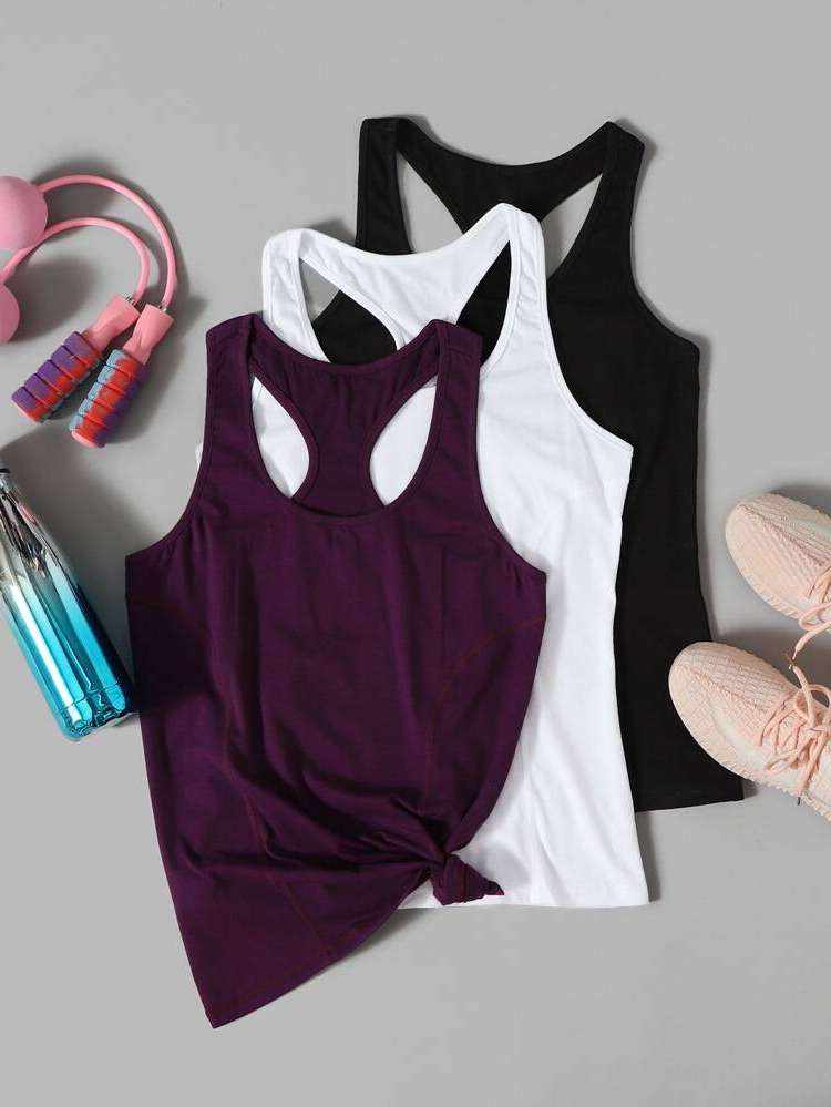 Regular Plain Multicolor Women Sports Tees  Tanks 7084