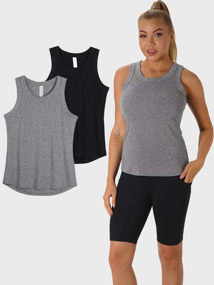 Round Neck Regular Fit Multicolor Women Sports Tees  Tanks 9055