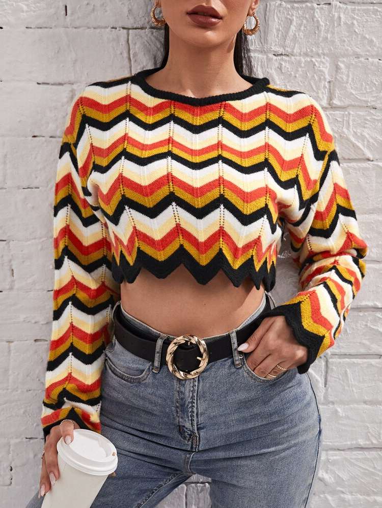  Multicolor Crop Chevron Women Clothing 8467