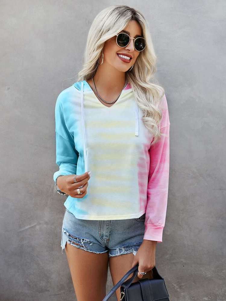 Hooded Multicolor Regular Tie Dye Women Sweatshirts 195