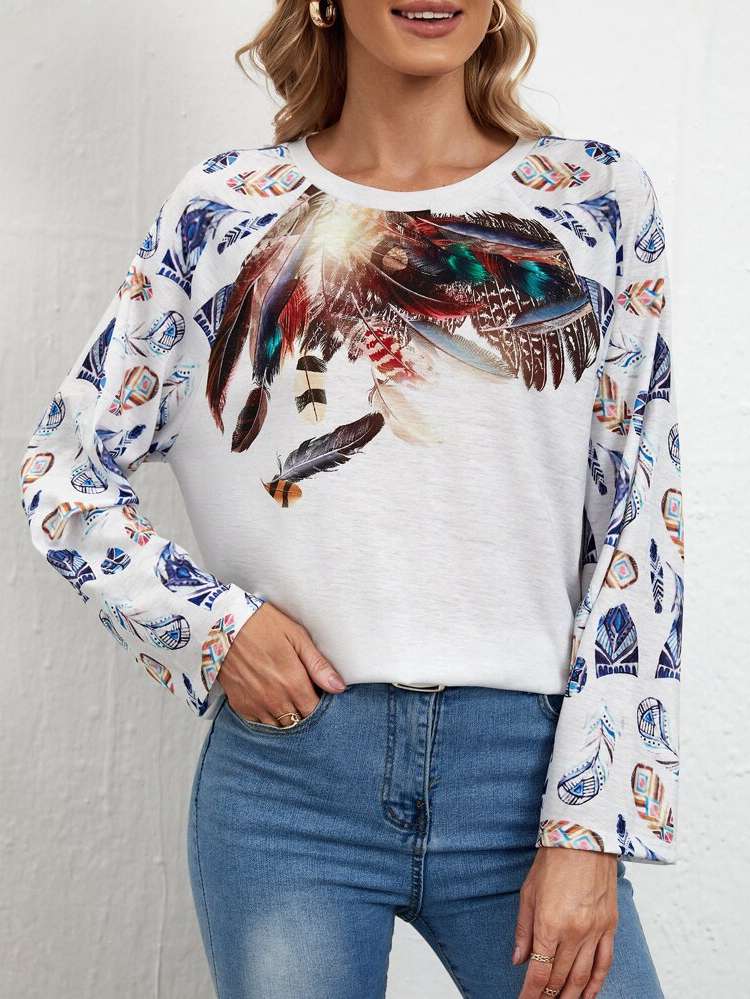 Multicolor Graphic Long Sleeve Women Clothing 9095