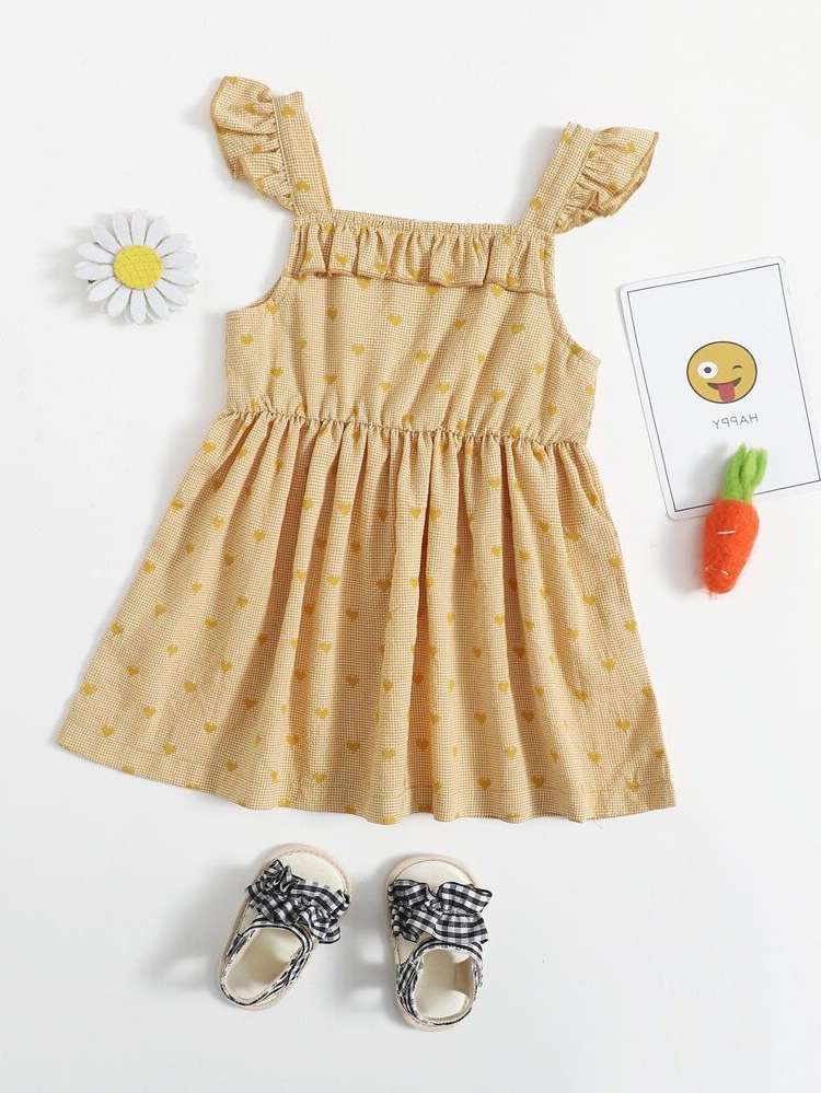 Straps Mustard Yellow Sleeveless Gingham Baby  Mom 567