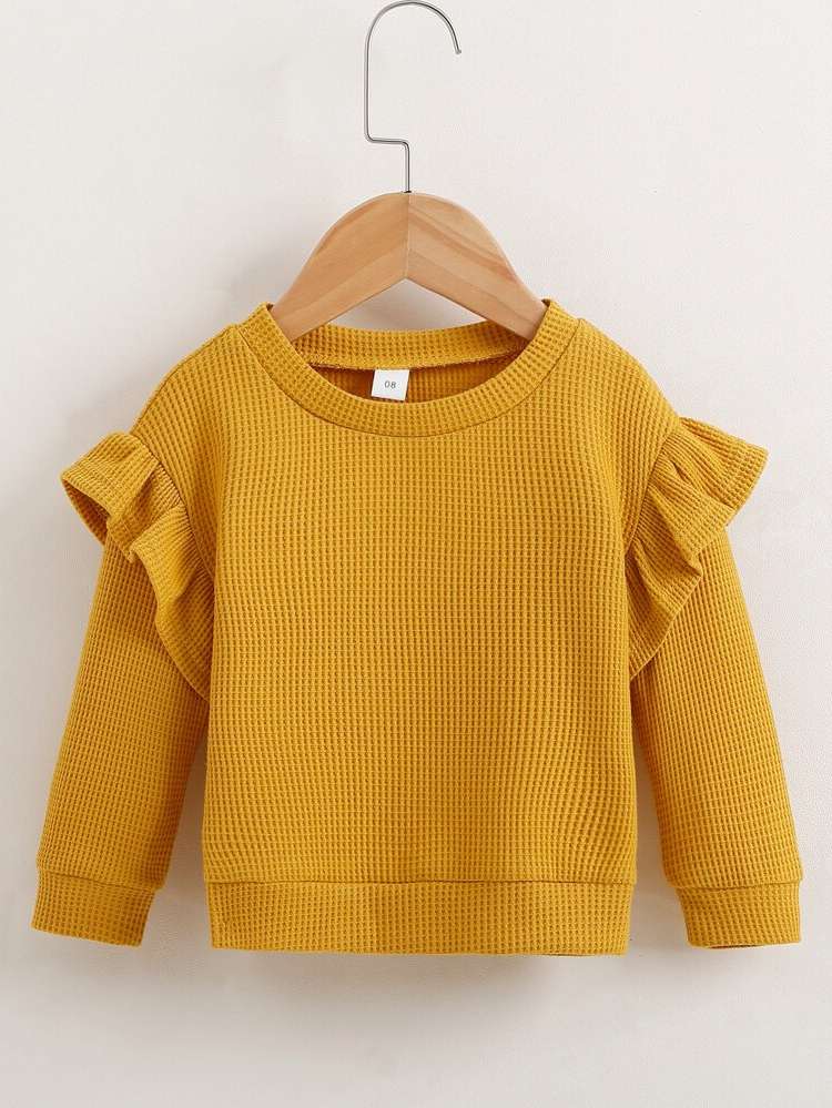 Cute Mustard Yellow Ruffle Round Neck Baby  Mom 8152