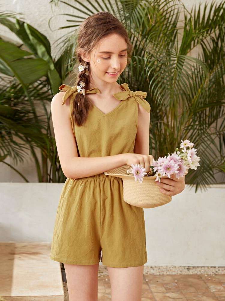 Button Casual Sleeveless Regular Fit Girls Jumpsuits 8895