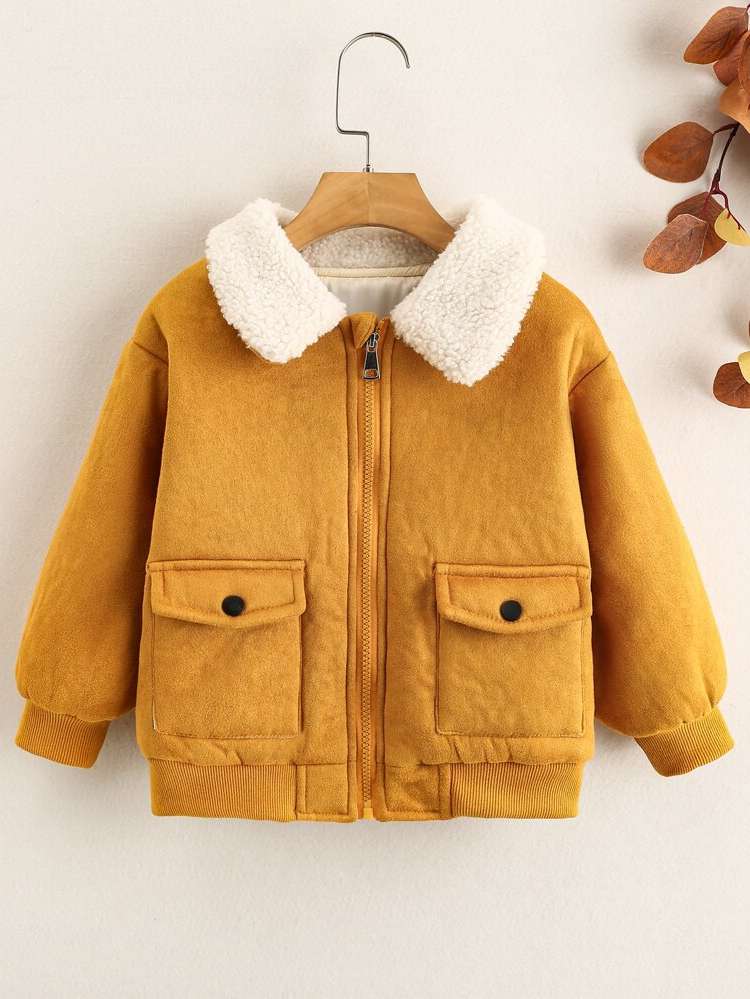 Colorblock Pocket Mustard Yellow Long Sleeve Toddler Boys Clothing 136