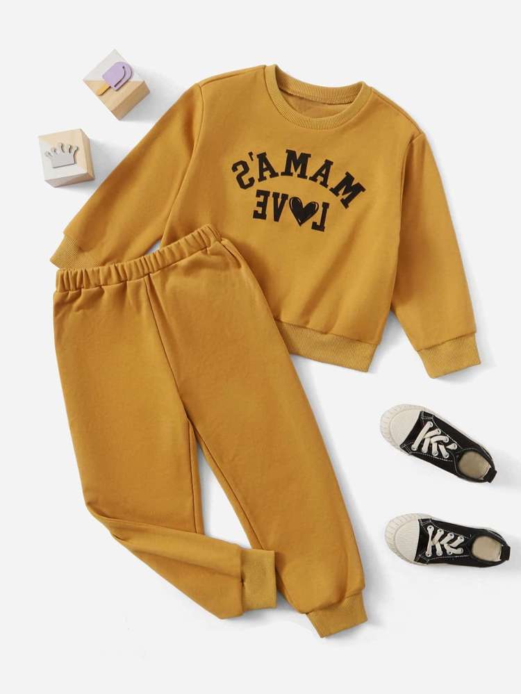  Mustard Yellow Long Sleeve Toddler Girl Two-piece Outfits 465