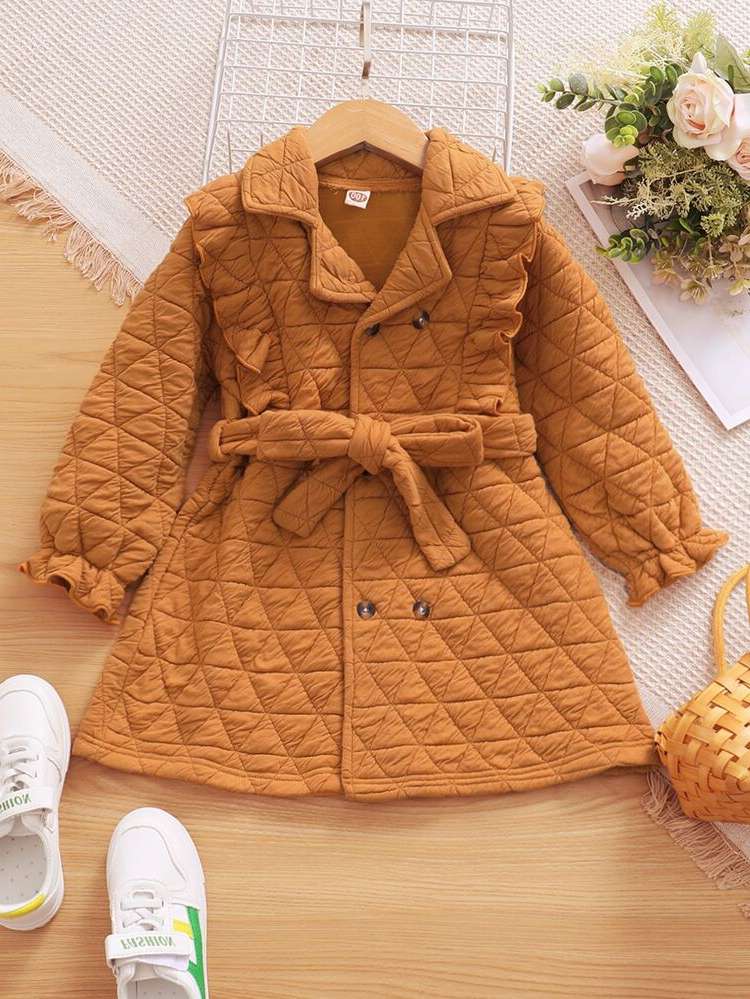 Mustard Yellow Long Sleeve Plain Toddler Girl Winter Coats 1463