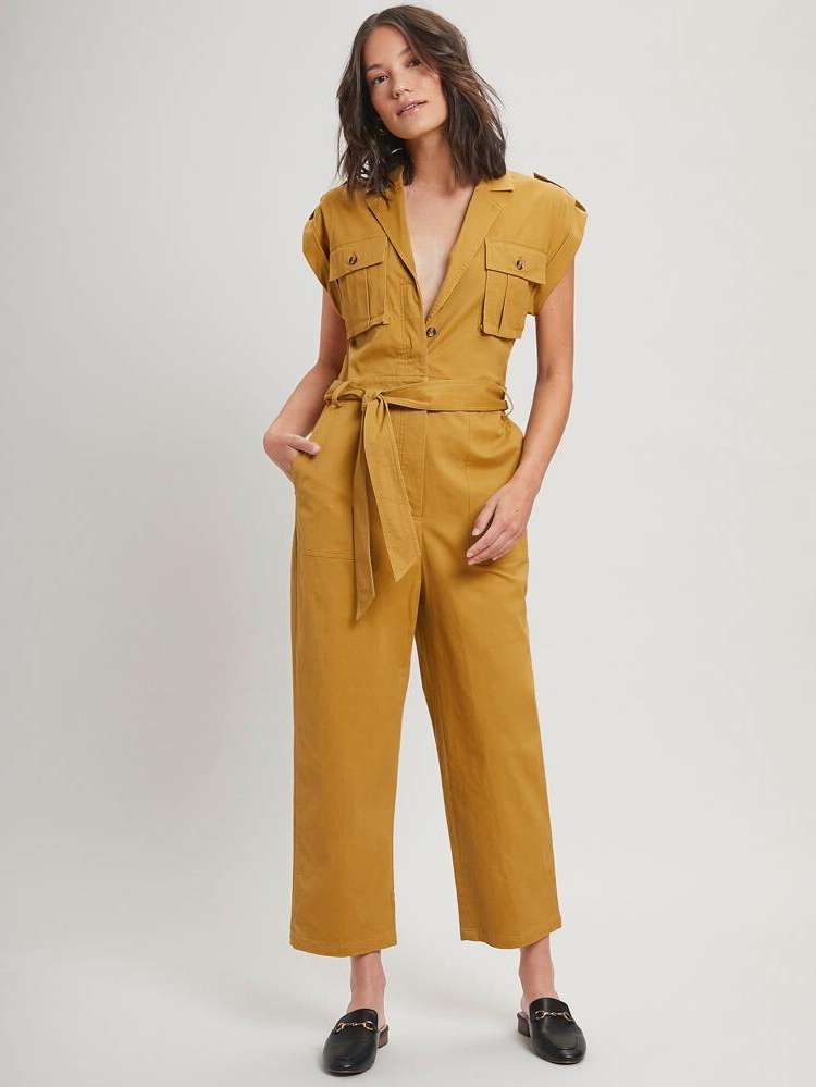 Mustard Yellow Plain Casual Women Jumpsuits 207