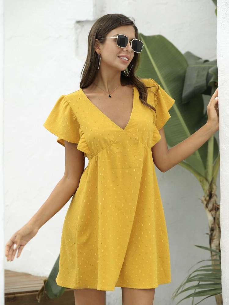  Short Mustard Yellow Boho Women Dresses 59