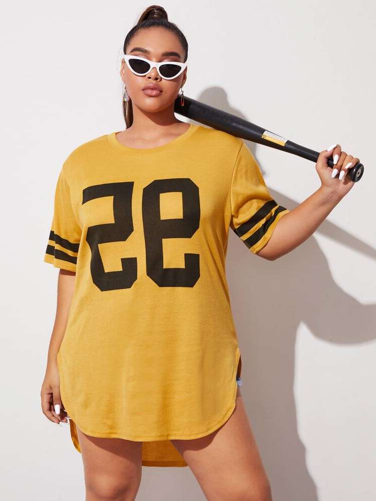  Regular Fit Sporty Letter Plus Size T-shirts 731