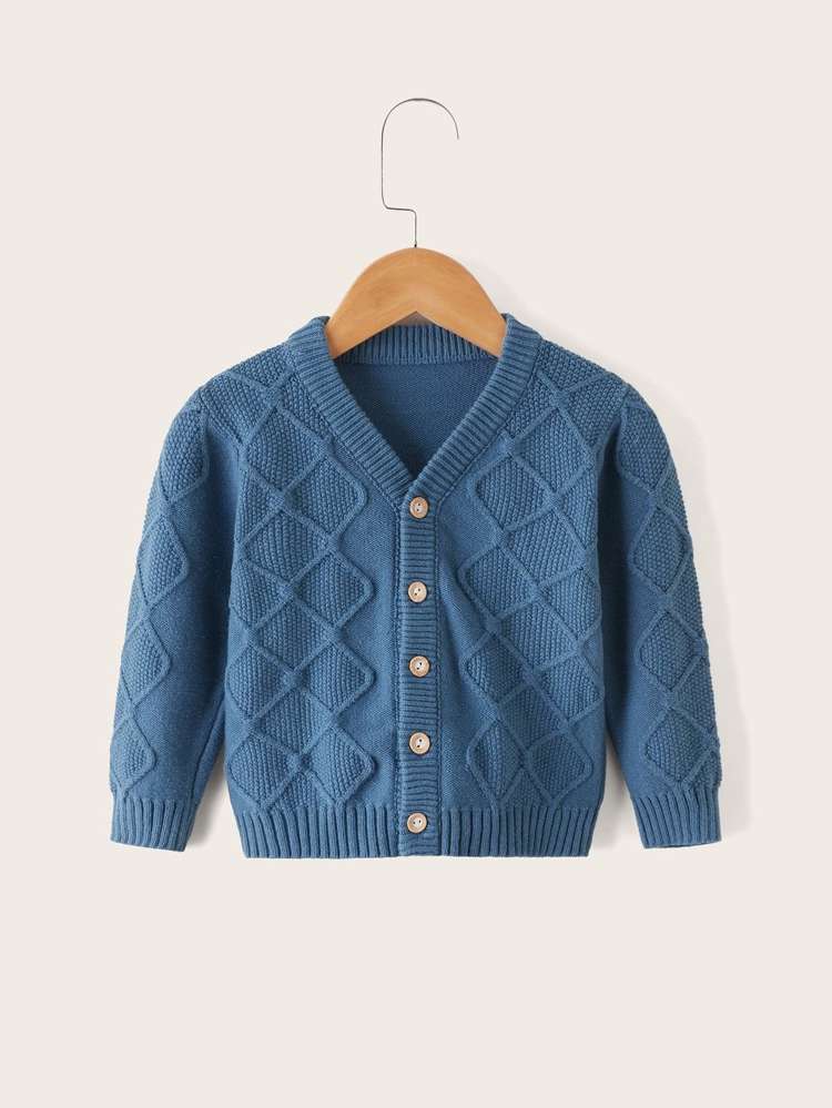 Casual Button Plain Navy Blue Baby Knitwear 9635