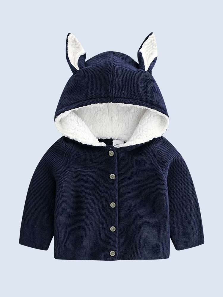 Regular Fit Hooded Navy Blue Regular Baby Knitwear 705