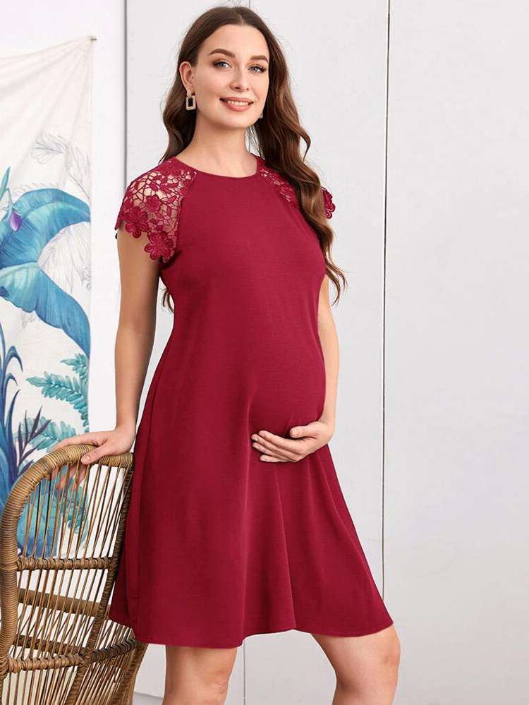 Contrast Lace Cap Sleeve Regular Fit Baby  Mom 6218