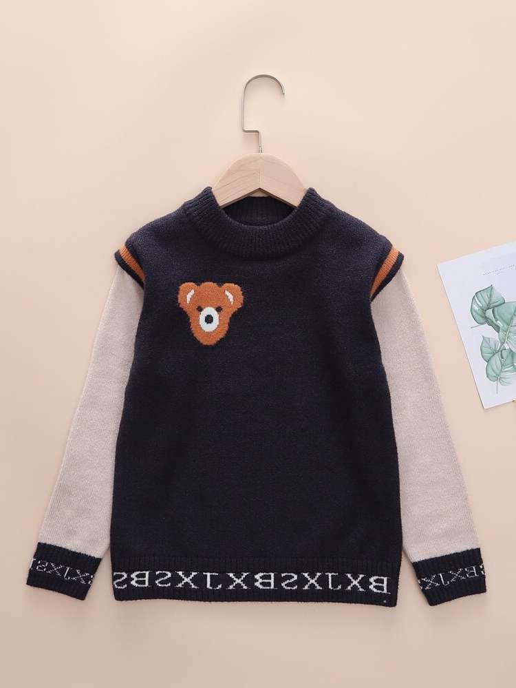 Round Neck Long Sleeve Embroidery Boys Sweaters 3948