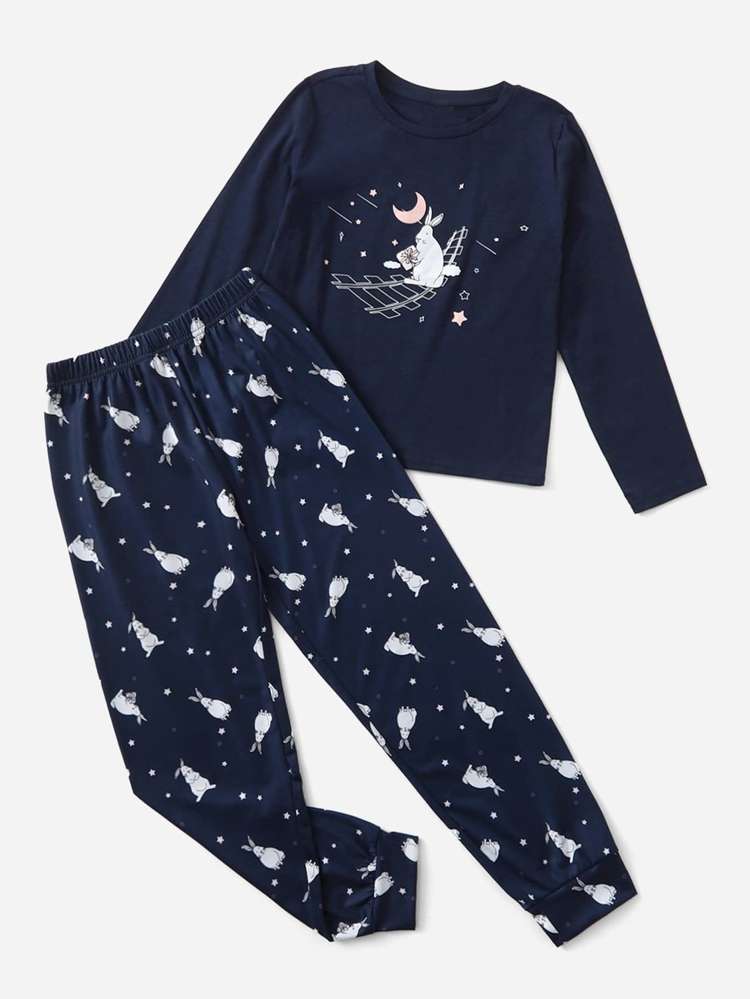 Cartoon Navy Blue  Girls Loungewear 2645