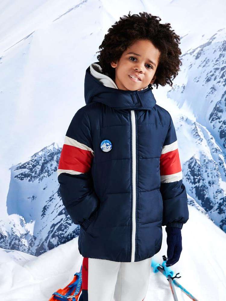 Casual Regular Fit Colorblock Navy Blue Boys Outerwear 400