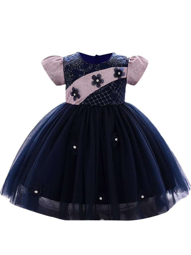 Floral Navy Blue Glamorous Toddler Girl Partywear 5493