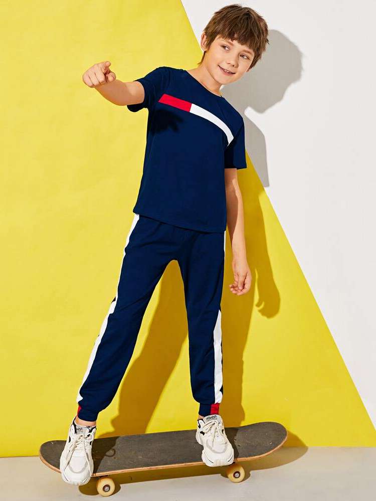  Side Stripe Colorblock Navy Blue Kids Clothing 167