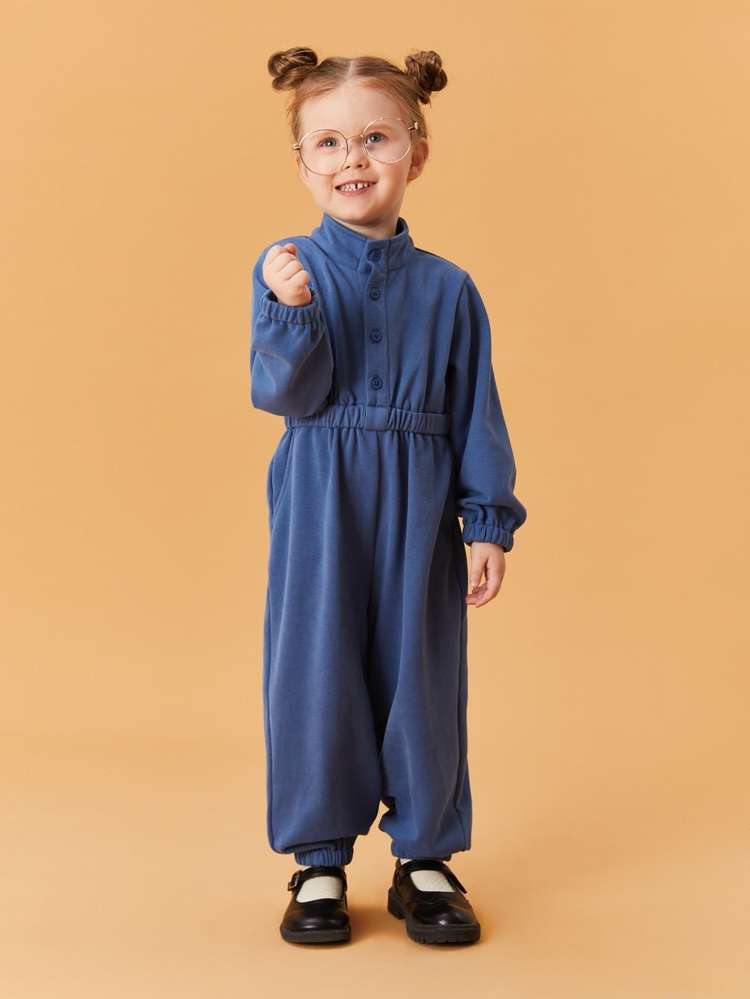  Button Front Long Sleeve Long Toddler Girl Jumpsuits 688