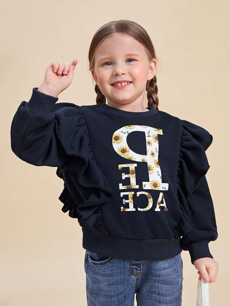 Navy Blue Regular Ruffle Kids Clothing 1125