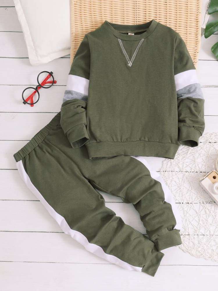 Casual Round Neck Colorblock Kids Clothing 415