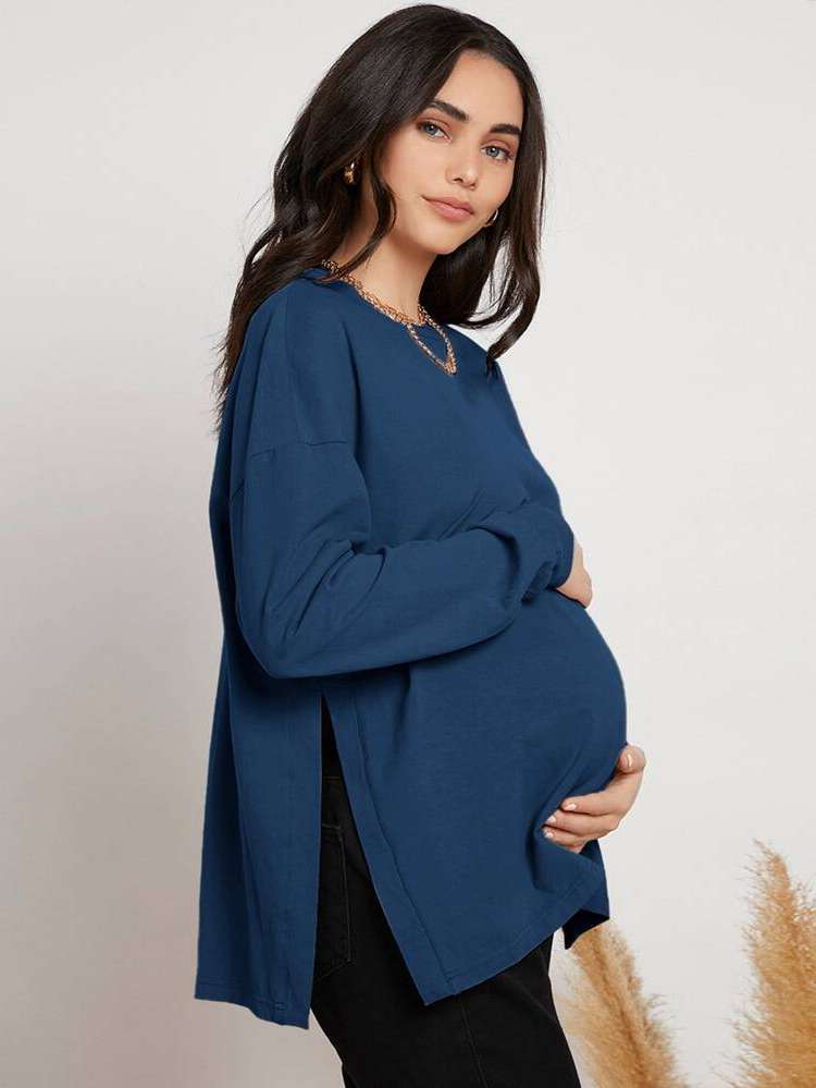 Round Neck Plain Regular Maternity 7778