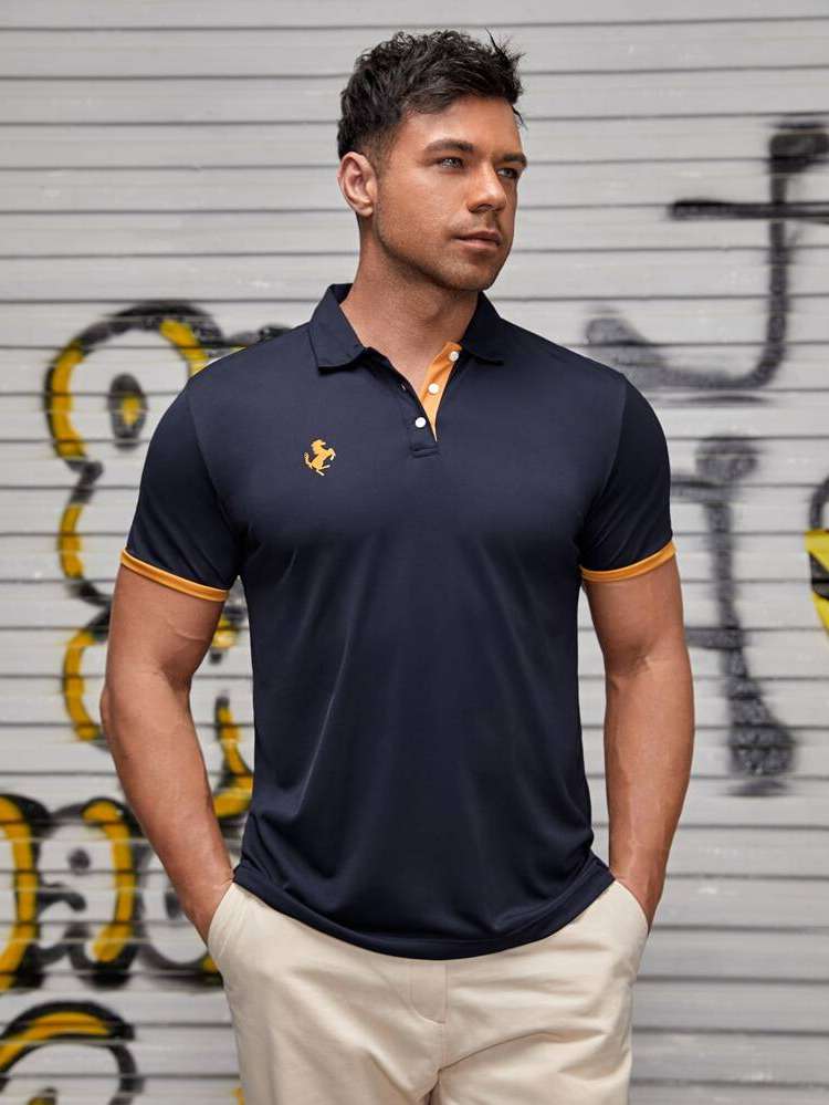 Short Sleeve Casual Animal Polo Men Polo Shirts 8063