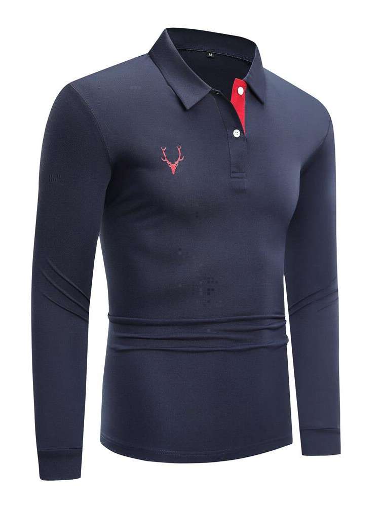 Graphic Polo Navy Blue Men Tops 8469