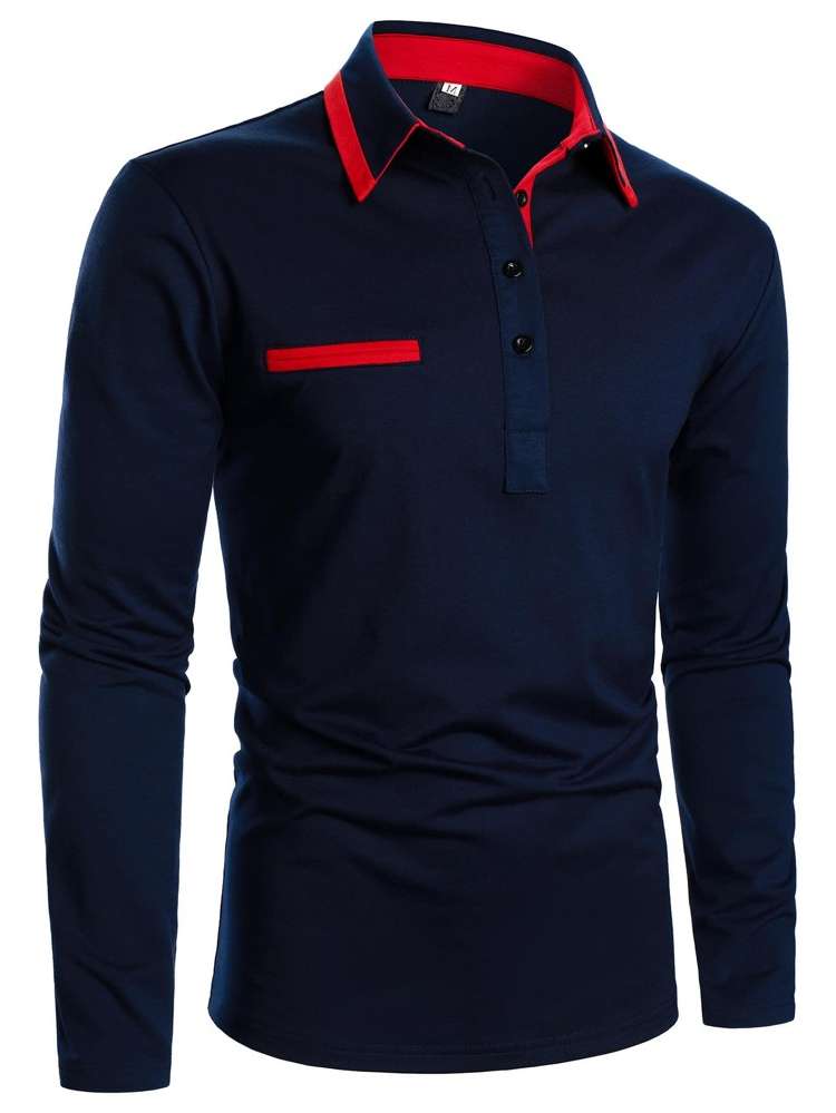  Navy Blue Long Sleeve Regular Men Tops 9618